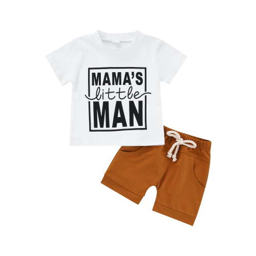 Springcmy Baby Boy Summer Clothes Short Sleeve MAMA'S LITTLE MAN Print T-shirt Tops Shorts 3 6 9 12 18 24 Months Boy Casual Outfits