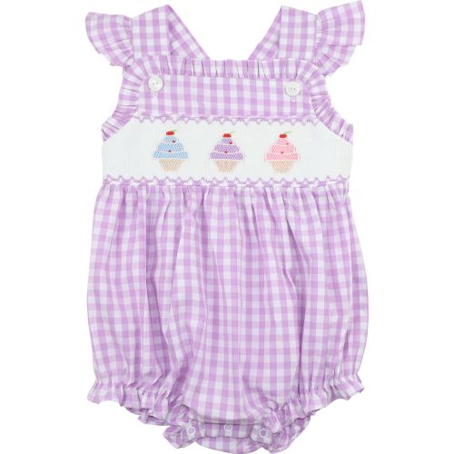 Purple Check Smocked Ice Cream Bubble - Cecil & Lou