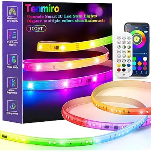 Tenmiro Upgraded Smart IC 100ft LED Lights for Bedroom, Multiple Colors on One Line LED Strip Lights, Bluetooth APP Control Music Sync Color Changing Strip Lights for Room Home Party Decoration