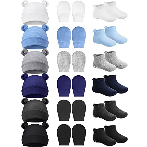 Geyoga Newborn Baby Hat Bear Ears Mittens and Socks Set for 0-6 Month