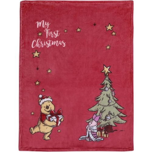 Disney Winnie The Pooh and Piglet Red and Green Holiday Christmas Tree My First Christmas Photo Op Super Soft Baby Blanket