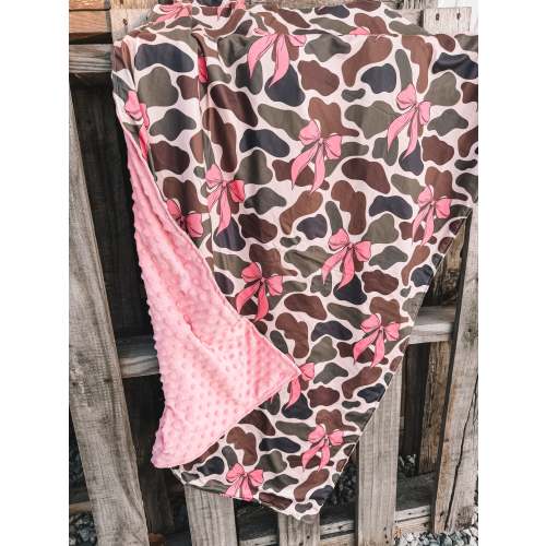 Pink Bows + Old School Camo Minky Blanket