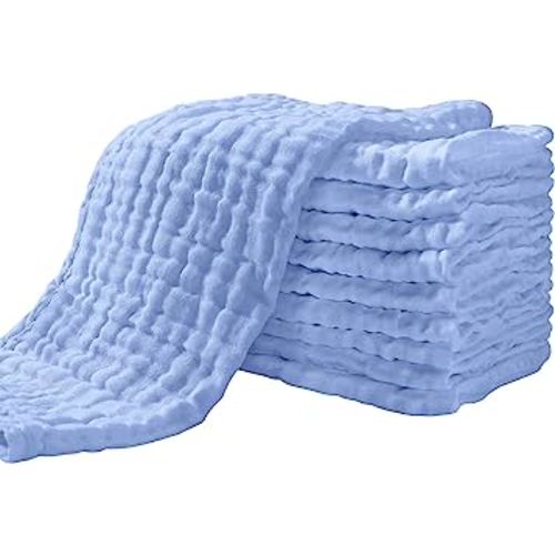 Yoofoss Muslin Burp Cloths for Baby 10 Pack 100% Cotton Baby Washcloths for Boys Girls Large 20''X10'' Super Soft and Absorbent Blue