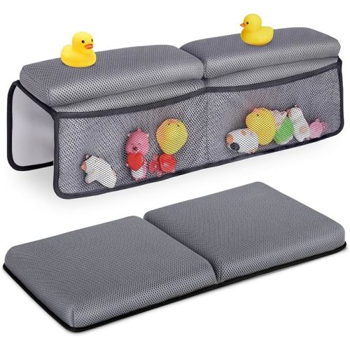 Baby Bath Kneeler and Elbow Rest Pad Set - Kneeler and Elbow Support with Memory Foam and Bath Toys Organizer