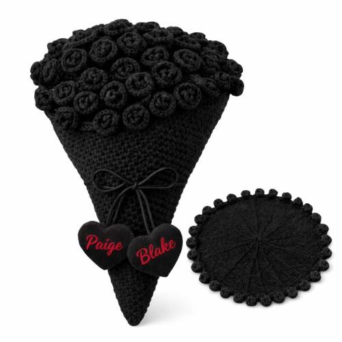 Customized Goth Black valentine hearts Shape Couple name Love Rose sunflower,Crochet valentine's day bouquet Blanket,valentines day Flower
