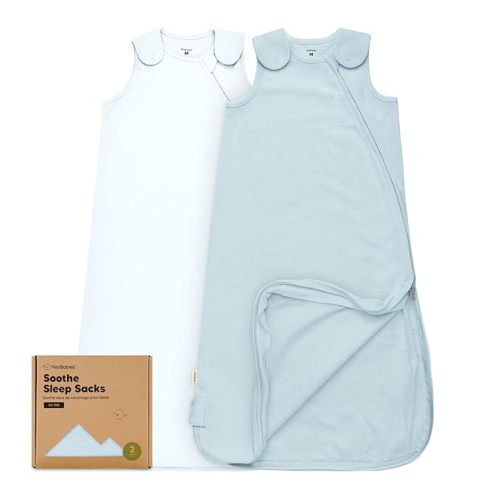 2-Pack Organic Baby Sleep Sacks, 100% Cotton - Soft & Breathable 0.5TOG Baby Wearable Blanket, Toddler Sleeping Sack 6-18 Months, Easy to Wear Transitional Swaddles for Newborns, Infants (Glacier, M)