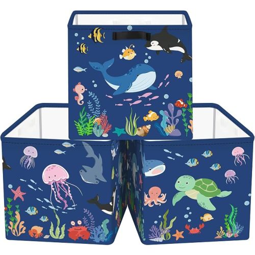 Clastyle 11.8" Ocean Animal Storage Basket Set of 3 for Kid Toy Clothes Bin