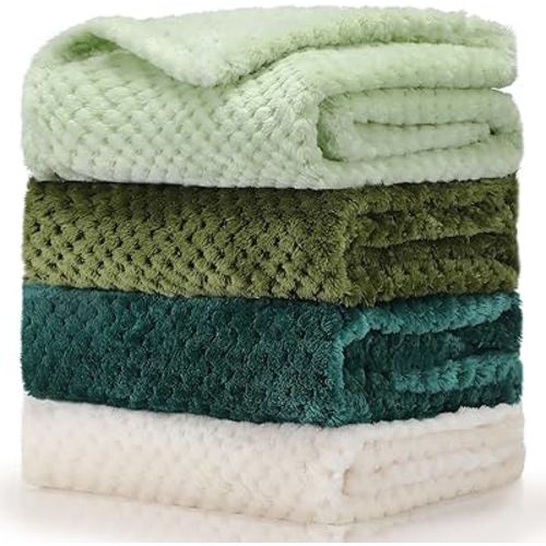 Frienda 4 Pcs Baby Blanket for Girls Boys Infant 32x24,Green Color | Baby Receiving Fleece Blanket, Fuzzy Soft Warm, Infant Newborn Toddler Sleeping Throw Cover, Nursery Bed Supplies