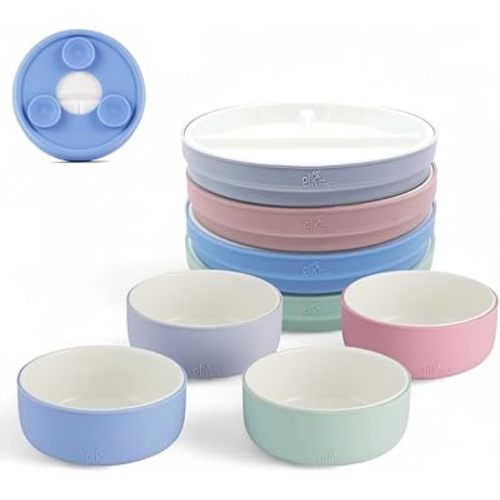 Elk and Friends Kids Porcelain Mealtime Bundle | Suction Sleeves | 6.7" Plates & Bowls | 8 Pcs | Microwave & Dishwasher Safe