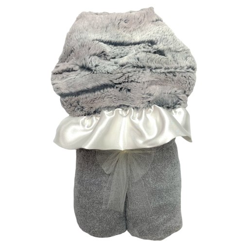 Plush Hooded Bath Towel- Silver Snowfox