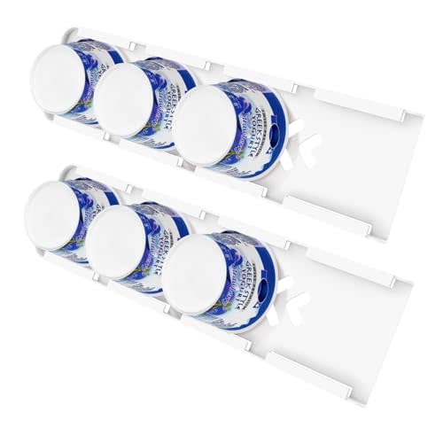 Sophico Yogurt Organizer for Fridge, 4 Capacity Yogurt Sliders for Refrigerator, Yogurt Holder with Adhesive Tapes for 3.75 Inch In Diameter Yogurt, Greek and Vegan Yogurt (White,2 Pack)