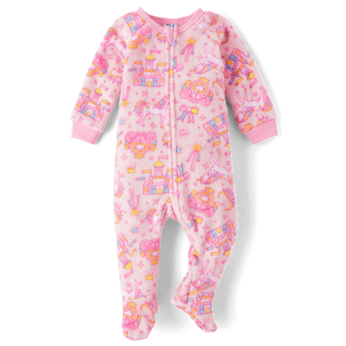 Baby And Toddler Girls Dino Footed One Piece Pajamas - Cozy Fleece - Pink