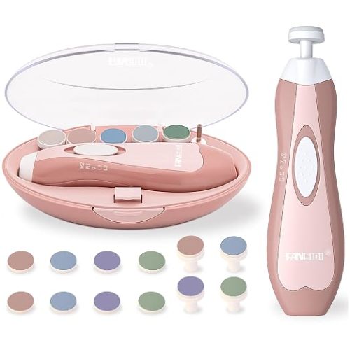Fansidi Baby Nail Trimmer Electric, Easy & Safe Nail File for Newborn to Toddler, Whisper-Quiet Nighttime Use, Precise 4-Stage Grinding Heads, LED Light, 18-Pcs Kit, Blush Petal Pink, Baby Shower Gift