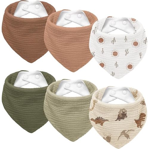 Susurration Muslin Baby Drool Bibs 6Pack Soft Triangular Adjustable Baby Bandana Bibs for Unisex Baby Girls & Boys