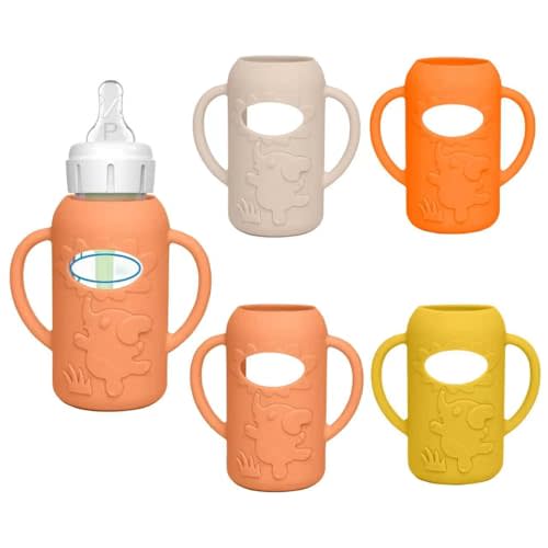 4 Pack Silicone Sleeves for Dr. Brown's Glass Baby Bottles, Anti Breakage Baby Bottle Sleeves Holder, Compatible with Dr. Brown's Anti-Colic Options+ Narrow Glass Baby Bottles, 4 oz/120 mL