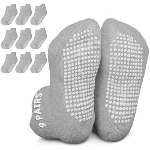 Infinno Baby Non Slip Ankle Socks 9 Pairs - Toddler Socks with Grips for Kids, Infants Boys and Girls 6-24 Months, 1T-7T
