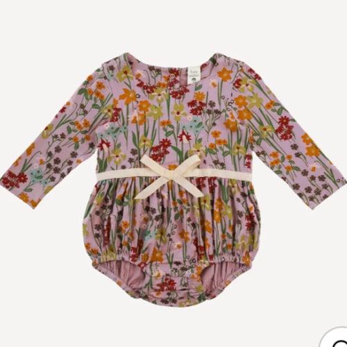 long sleeve skinny bow bubble | mauve meadow | bamboo