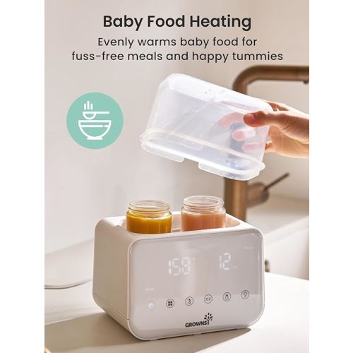 Baby Bottle Warmer, Grownsy 10-in-1 Fast Bottle Warmer Accurate Temp Control, with LCD Display, Timer, Defrost, Sterili-zing, Keep 24H, Double Bottle Warmer for Breastmilk& Formula, Heat Baby Food