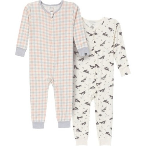 Modern Moments™ by Gerber Baby Neutral 2-Pack Tight Fitting Footless Pajamas, Blue Plaid, 0-3 Months