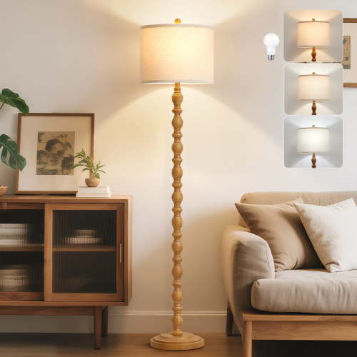 NATYSWAN Rustic Floor Lamp with 3 Color Temperatures, 62" Resin Farmhouse Standing Lamp for Living Room, Bedroom, Corner, Dining Room - Rotary Switch Floor Lamps for Home