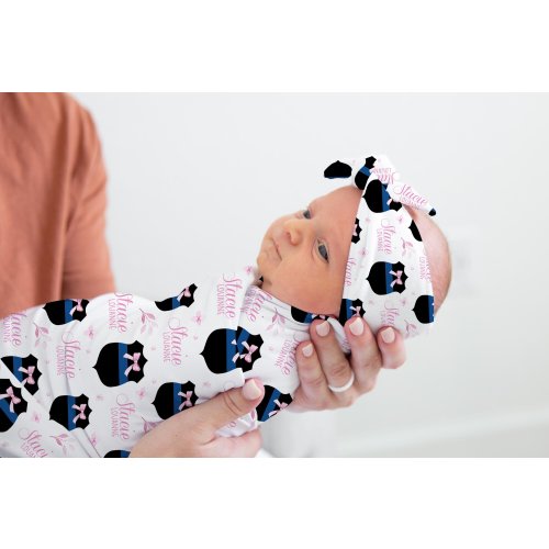 Baby Girl Police Swaddle Set, Police Swaddle Blanket, Personalized Baby Blanket, Police Nursery Theme, Baby Blanket, Police Baby Blanket B17