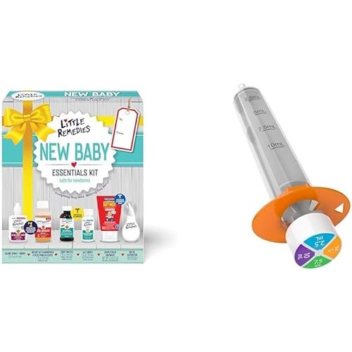 Little Remedies New Baby Essentials Kit, 6 Newborn Must-Haves for Stuffy Noses, Upset Tummies, Gripe Water, Fever Reducer & Diaper Rash + EZY DOSE Kids Oral Syringe for Liquid Medicine