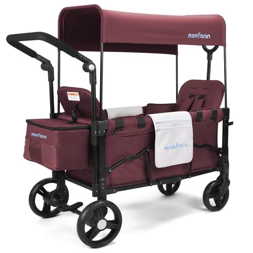Stroller Wagon for 2 Kids, Baby Wagon Stroller with Adjustable Handle for Infants and Toddlers with Canopy & Organizer, Foldable and Convenient for Storage, Purple