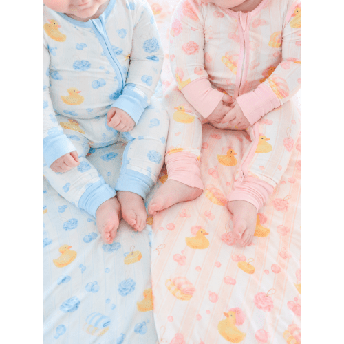 Convertible Zip Romper in Bubble Duckies Blue | Caden Lane