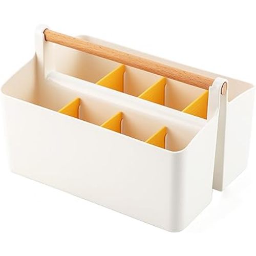 Art Caddy Organizer with Handle, Marker Organizer, Art Supply Storage Organizer with Adjustable Dividers, Portable Storage Bin for Craft Supplies Colored Pencils Makeups Tools Pen Holder for Desk