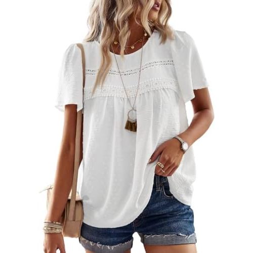 Falechay Womens Summer Tops Flowy Boho Shirts Dressy Casual Short Sleeve