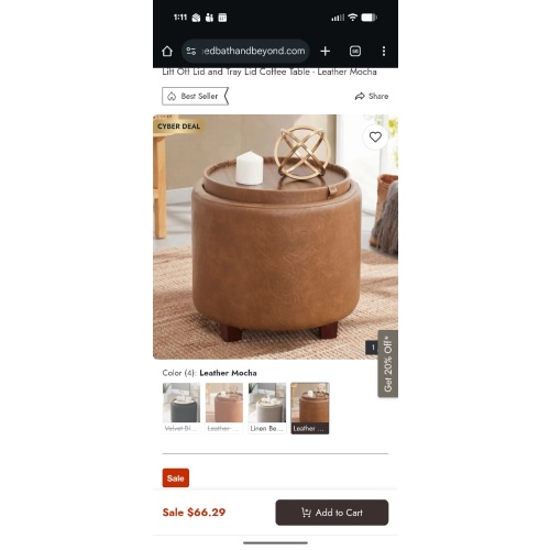 Ornavo Home Lawrence Round Storage Ottoman with Lift Off Lid and Tray Lid Coffee Table