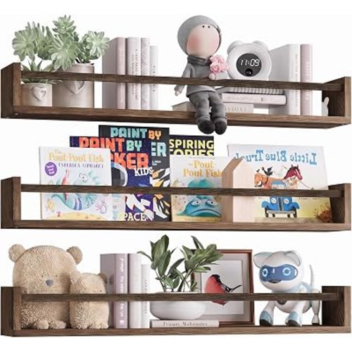 Fixwal Floating Nursery Book Shelves for Wall, 23.6 Inches, Set of 3, Brown