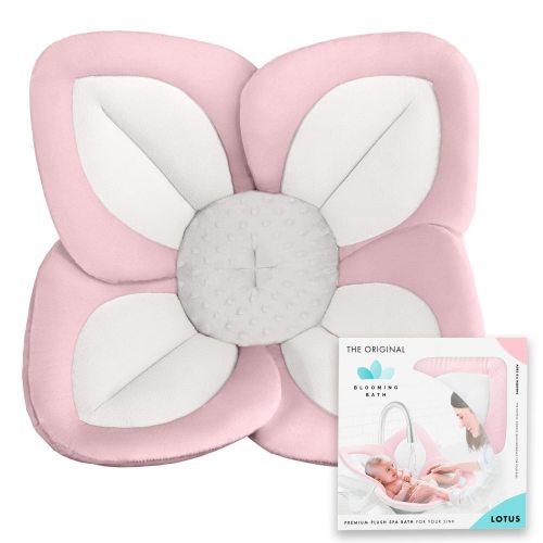 Blooming Bath Lotus Baby Bath Seat, Washer-Safe Infant Bathtub, Pink, Gray