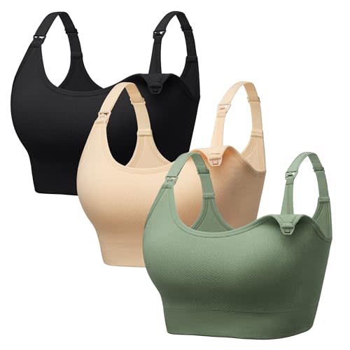 Angelhood Wireless Nursing Bras for Breastfeeding,Maternity Sport Bralettes | Pregnancy Full Bust Bralettes with Extenders, Comfort Postpartum Essentials Sleep Bra Pack, Minimizer V Neck Bralettes
