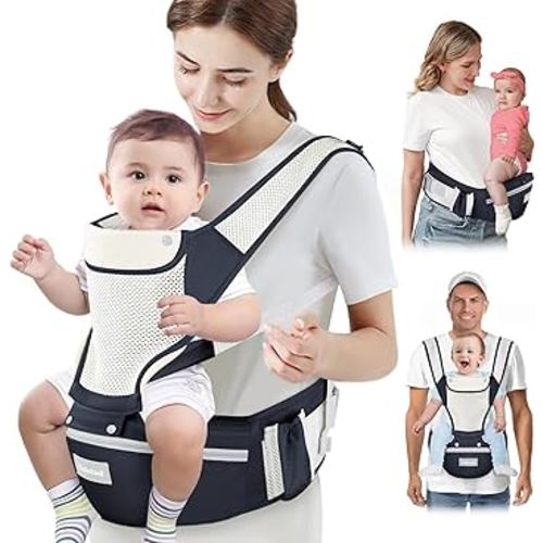 Baby Carrier Newborn to Toddler, Lightweight Ergonomic Baby Hip Seat Carrier Up to 33lbs, Adjustable Extended Waistband Infant Carrier with Breathable Sunshield, Navy Blue