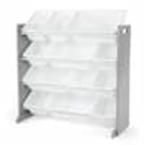 Humble Crew Inspire Collection Grey/White Kids Wood Toy Storage Organizer with 12-Plastic Bins WO589