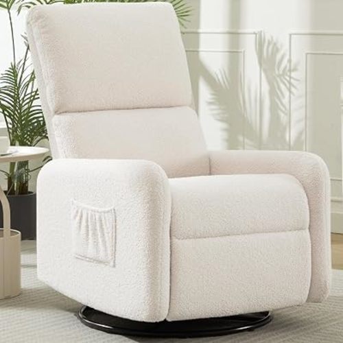 Korser Recliner Chair, Nursery Rocker Chair with Side Pockets, Small Recliners for Small Spaces, Swivel Rocker Recliner Chair for Adults, Sherpa Swivel Accent Chairs for Living Room, Nursing