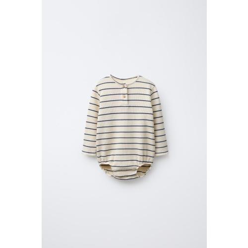 STRIPED WAFFLE BODYSUIT - Ecru / Blue | ZARA United States