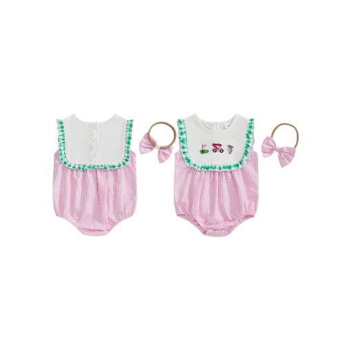 BemeyourBBs Baby Girl Golf Plaid Romper Frill Trim Sleeveless Bodysuit Headband