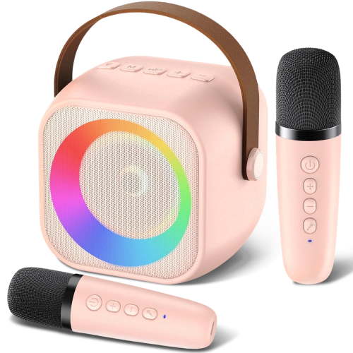 VOLIVO Mini Karaoke Machine for Adults & Kids, Portable Bluetooth Speaker with 2 Wireless Microphones