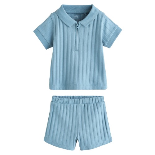 Rib Zip Polo & Shorts Set