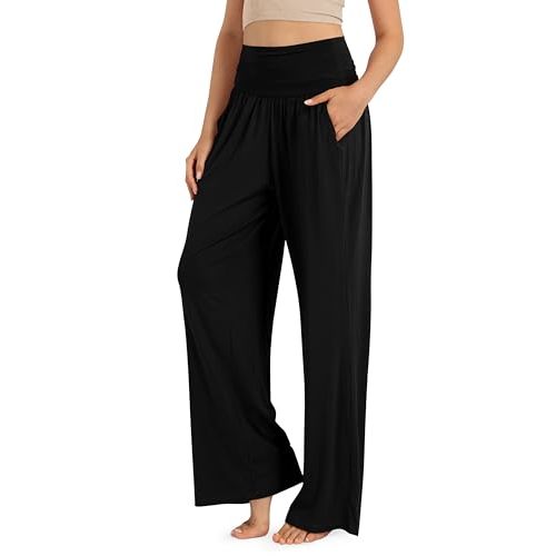 ODODOS Women's Wide Leg Palazzo Lounge Pants with Pockets Light Weight Loose Comfy Casual Pajama Pants-26/28/30"/32" Inseam