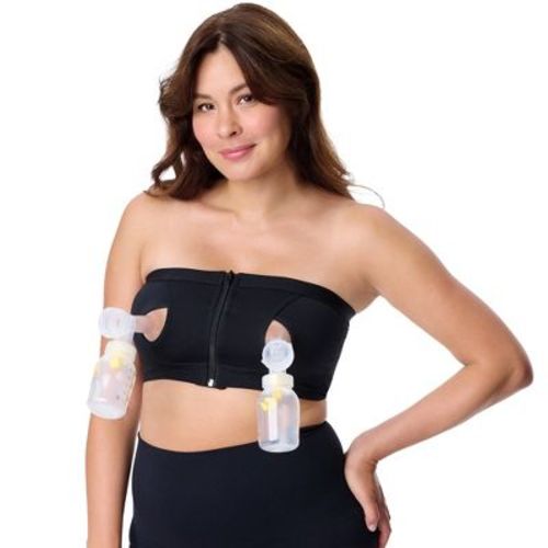 Motherhood Maternity Women's Maternity Seamless Front Close Nursing and Hands-Free Pumping Bandeau Bra- Black, X Large