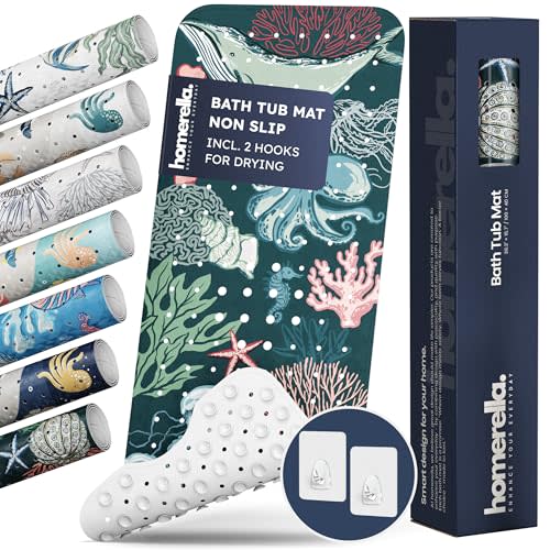 Bathtub Mat Non Slip Anti Mold for Kids 40x16 - homerella® Bath Mat for Tub, BPA Free, Incl. 2 Hooks, Washable Shower Mat Non Slip Anti Mold, Shower Mats for Inside Shower, EU Certified