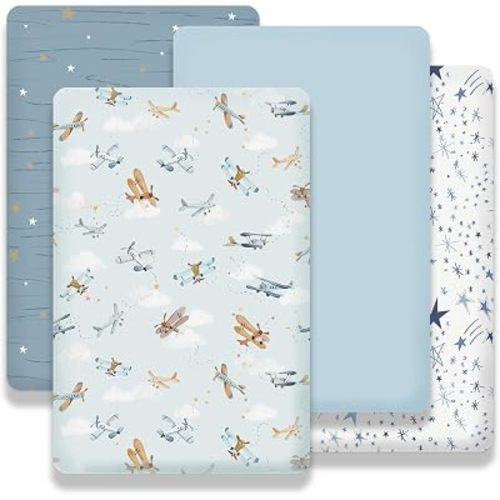 Plushii 4PK Mini Crib Sheets,Pack and Play Sheet for Baby Boys,38"x 26"