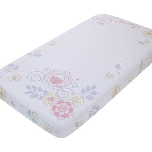NoJo Disney Sweet Princess Light Blue, Pink, and White Enchanted 100% Cotton Photo Op Fitted Crib Sheet