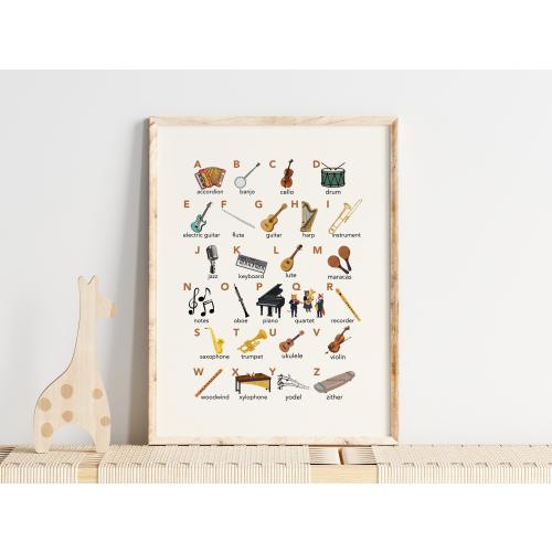 Musical Instruments Alphabet Nursery Print, Watercolor Print, Music Wall Art, Music Gift, Music Nursery, ABCs print, Boys Room, Kids Room