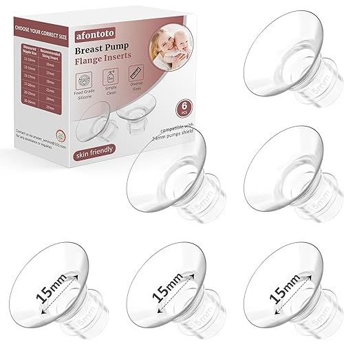 Flange Inserts 15mm for 24mm Flanges/Shields of Pumps, Softer Silicone Flange Insert Compatible with Momcozy/Spectra/eufy/Medela/TSRETE Breastpump, Replacement Pump Parts Flanges Sizing Kit, 6PCS-15mm