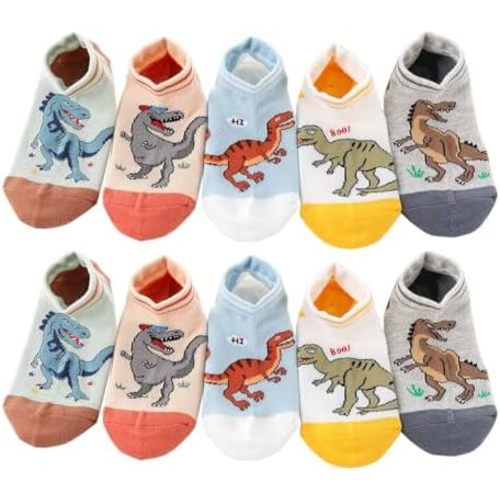CHUNG Boys Cotton Ankle Socks 5/10 Pack Low Cut Dinosaur Mesh 2-9Y Light Weight Back School Running Sports Casual