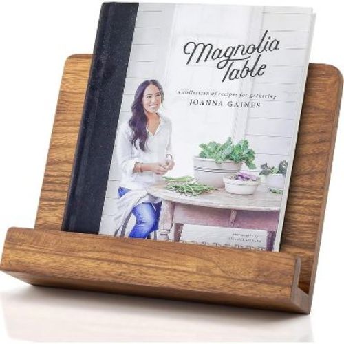 ZICOTO Wooden Cookbook Stand for Kitchen Counters – Solid Wood Holder Keeps Recipe Books Open and Fits Tablets or iPads – Enhances Any Kitchen Decor